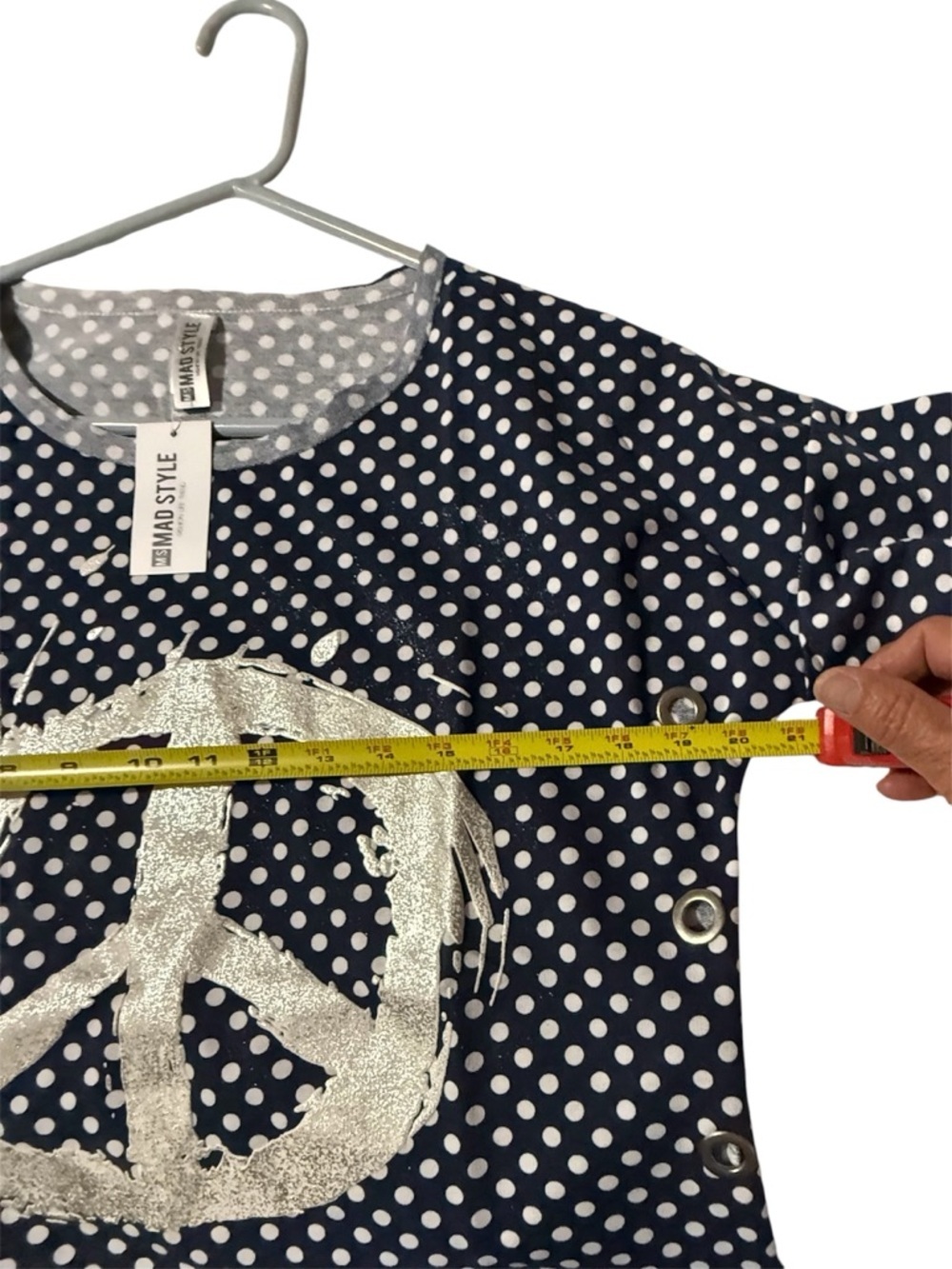 MS Mad Style Navy Polka Dot Peace Sign Top Medium - Picture 8 of 8